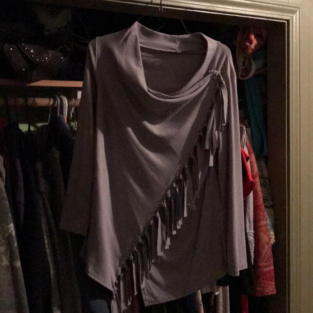 Small very dressy wrap grey long sleeve shirt